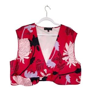 Eloquii Ciara Knot Detail Blouse Floral Boho Satin Crop Top Red/Pink Sz 20 NWT